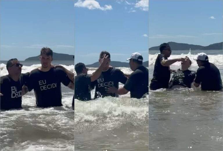 Jair Renan, ‘filho 04’ de Bolsonaro, é batizado nas águas